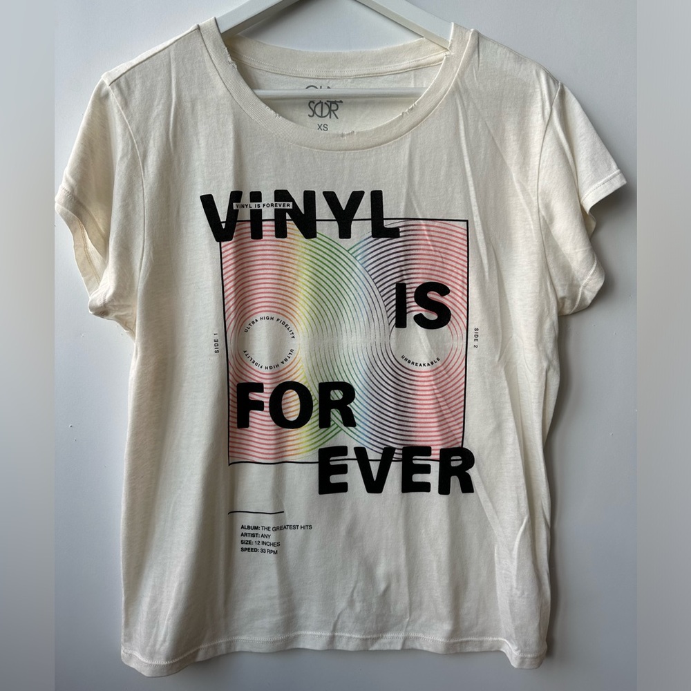 CHASER - Vinyl is Forever - Short Sleeve Crew Neck Graphic T-Shirt - Cream - XS - Picture 3 of 8